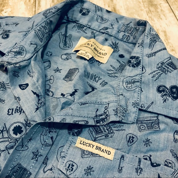 Lucky brand boys rocker print button down shirt. It’s CUTE!! - Picture 3 of 7